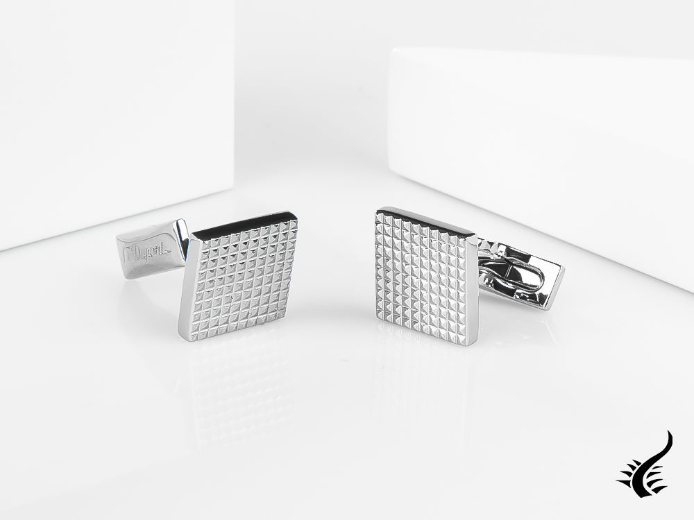 S.T. Dupont Square Diamond Head Cufflinks, Steel, Polished, Silver, 005568