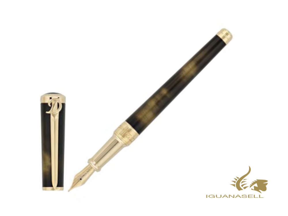 S.T. Dupont Sword Fountain Pen, Lacquer, Gold plated, Bronze, 290101