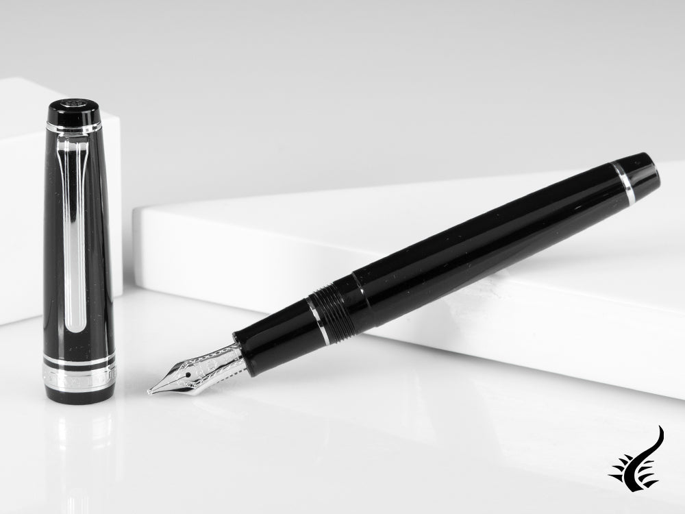 Stylo plume Sailor Professional Gear Slim Silver, noir, garniture rhodiée