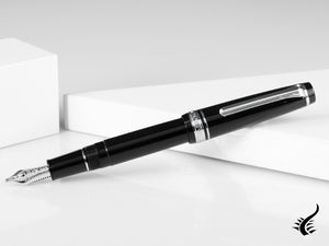 Sailor Professional Gear Slim Silver Fountain Pen, Black, Rhodium trim