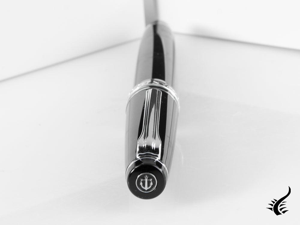 Sailor Professional Gear Slim Silver Fountain Pen, Black, Rhodium trim