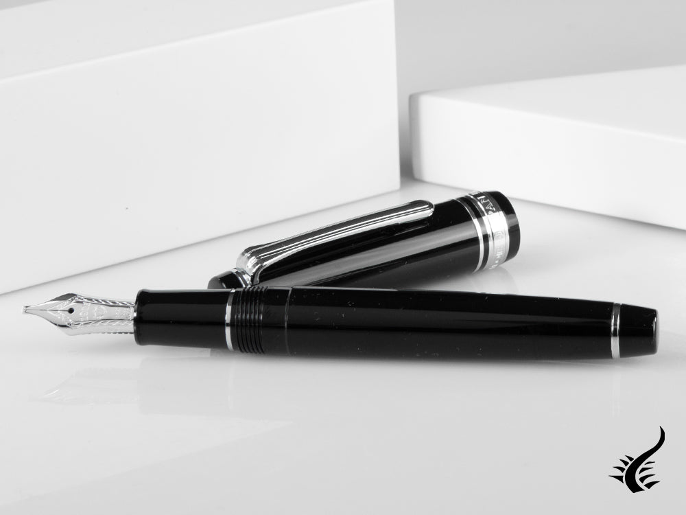 Stylo plume Sailor Professional Gear Slim Silver, noir, garniture rhodiée