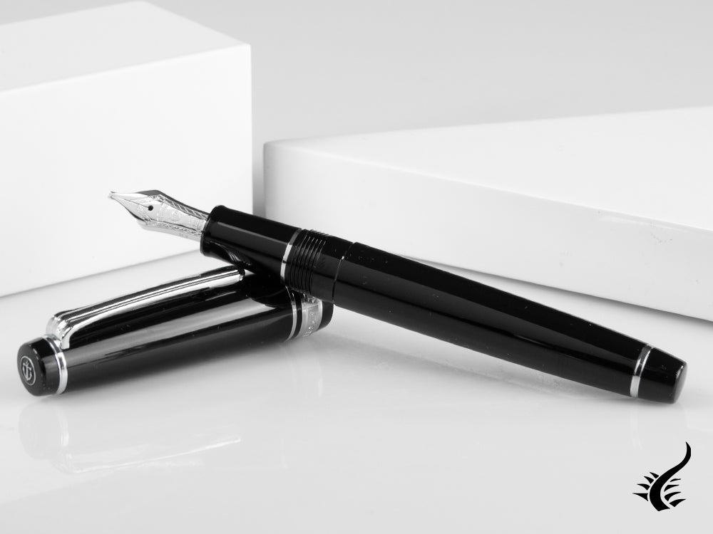 Sailor Professional Gear Slim Silver Fountain Pen, Black, Rhodium trim