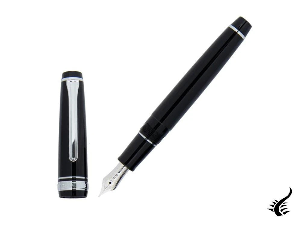 Stylo plume Sailor Professional Gear Slim Silver, noir, garniture rhodiée