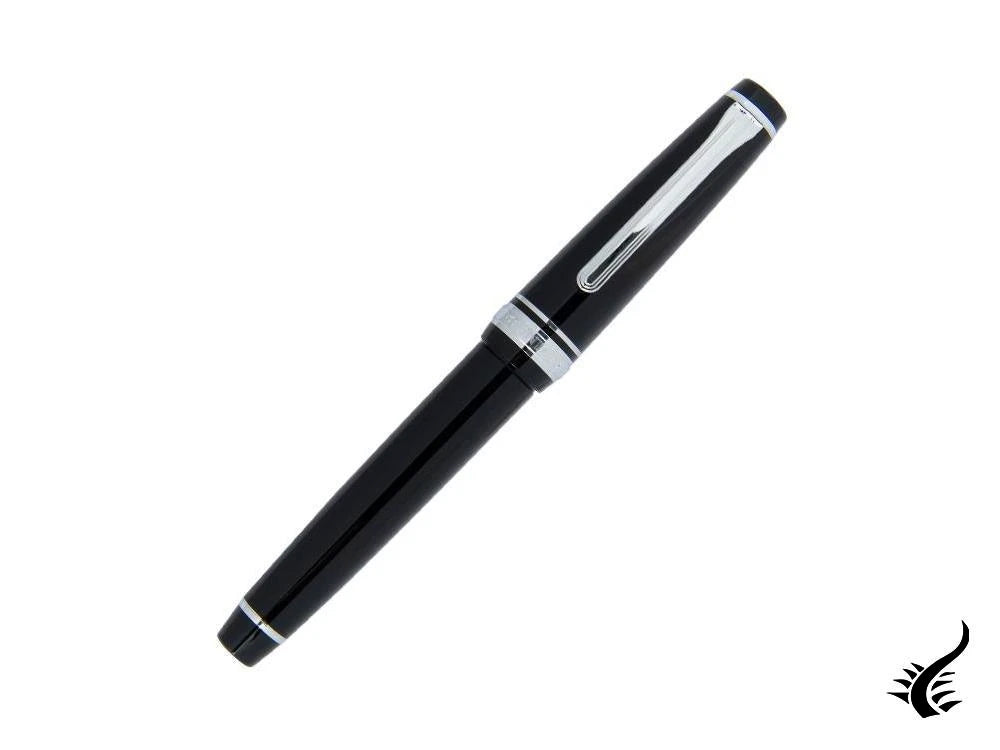 Sailor Professional Gear Slim Silver Fountain Pen, Black, Rhodium trim