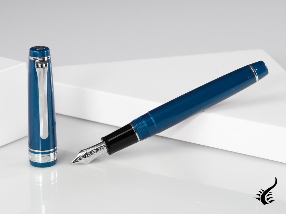 Stylo plume Sailor Professional Gear Slim Silver, bleu métallisé