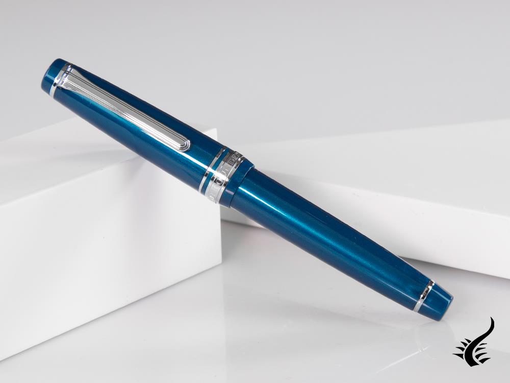 Sailor Professional Gear Slim Silver Fountain Pen, Metallic Blue