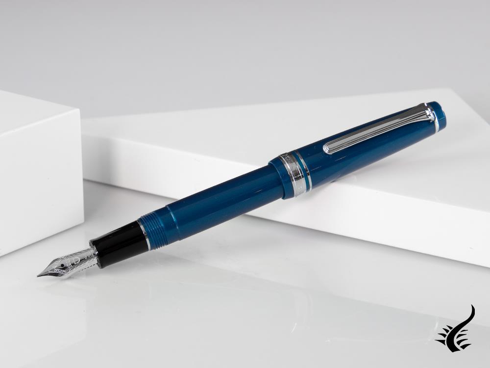 Stylo plume Sailor Professional Gear Slim Silver, bleu métallisé