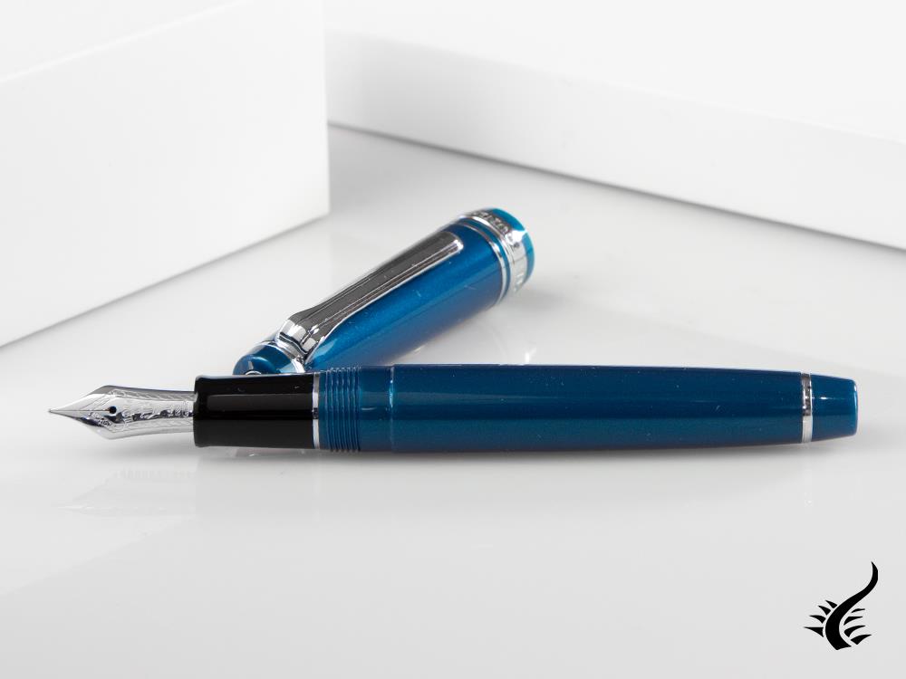 Stylo plume Sailor Professional Gear Slim Silver, bleu métallisé