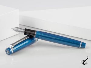 Sailor Professional Gear Slim Silver Fountain Pen, Metallic Blue