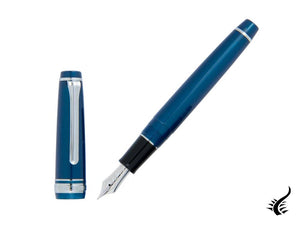 Sailor Professional Gear Slim Silver Fountain Pen, Metallic Blue