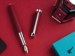 Set Caran d'Ache Léman Burgundy Fountain Pen and Ink Bottle, 4799.085