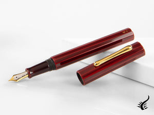 Taccia Kaku-Tate LE Thin Stripe Crimson Fountain Pen, Ebonite and Urushi