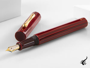 Taccia Kaku-Tate LE Thin Stripe Crimson Fountain Pen, Ebonite and Urushi