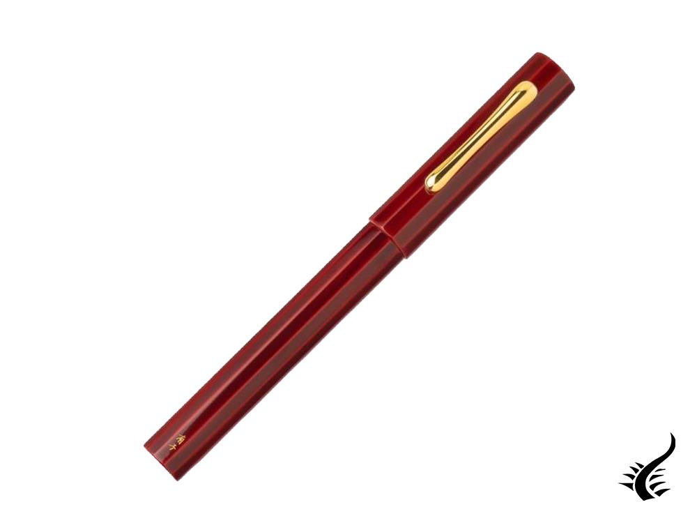 Taccia Kaku-Tate LE Thin Stripe Crimson Fountain Pen, Ebonite and Urushi