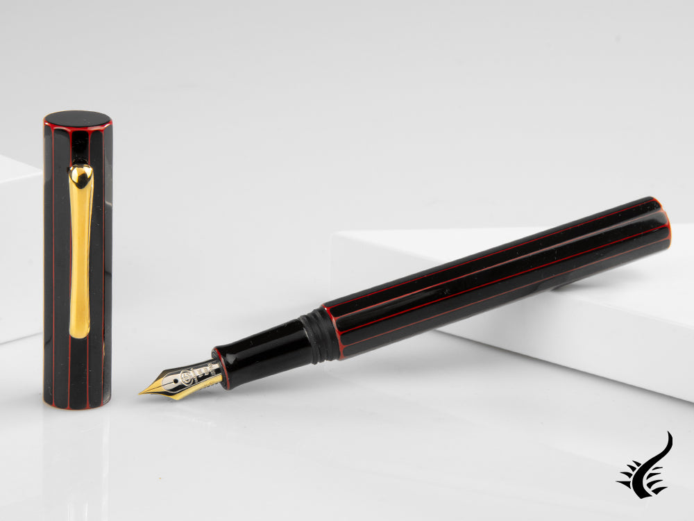 Taccia Kaku-Tate LE Thin Stripe Midnight Red Fountain Pen, Urushi