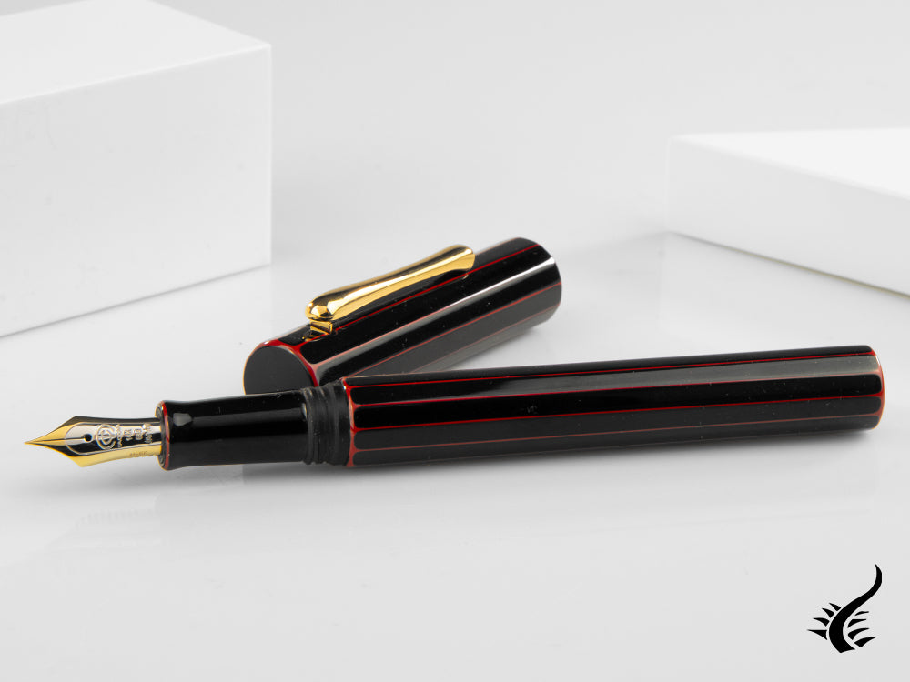 Taccia Kaku-Tate LE Thin Stripe Midnight Red Fountain Pen, Urushi