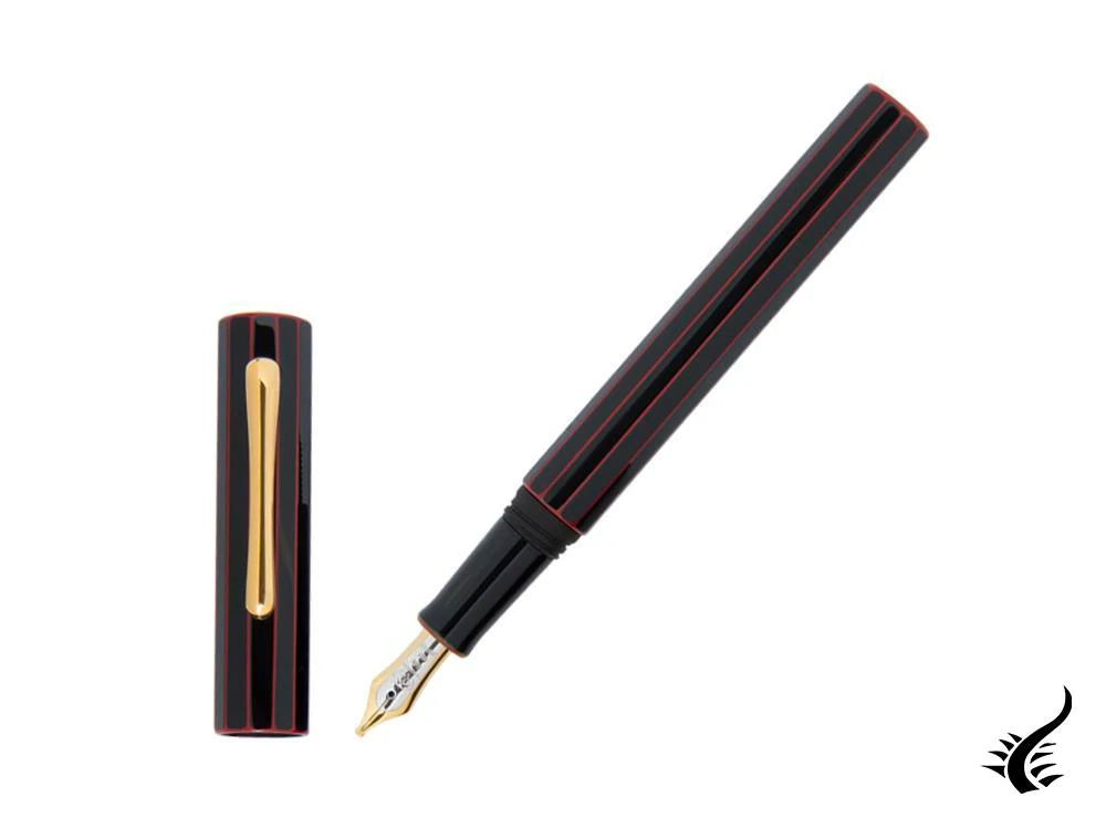 Taccia Kaku-Tate LE Thin Stripe Midnight Red Fountain Pen, Urushi