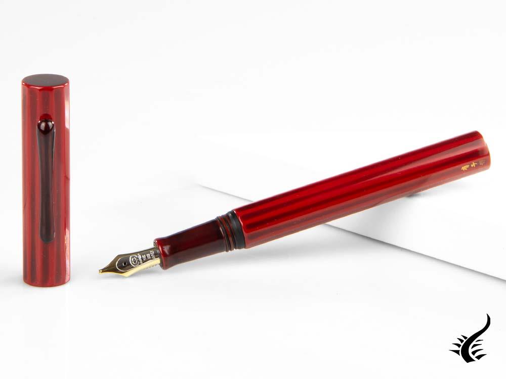 Taccia Kaku-Tate LE Wide Stripe Crimson Sunrise Fountain Pen, Urushi