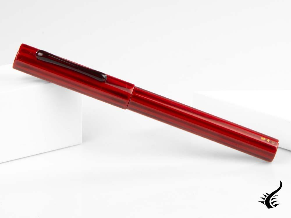 Taccia Kaku-Tate LE Wide Stripe Crimson Sunrise Fountain Pen, Urushi