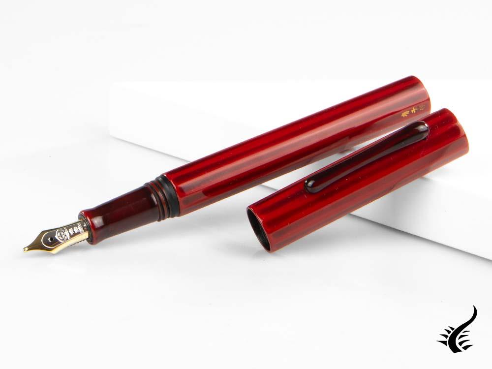 Taccia Kaku-Tate LE Wide Stripe Crimson Sunrise Fountain Pen, Urushi