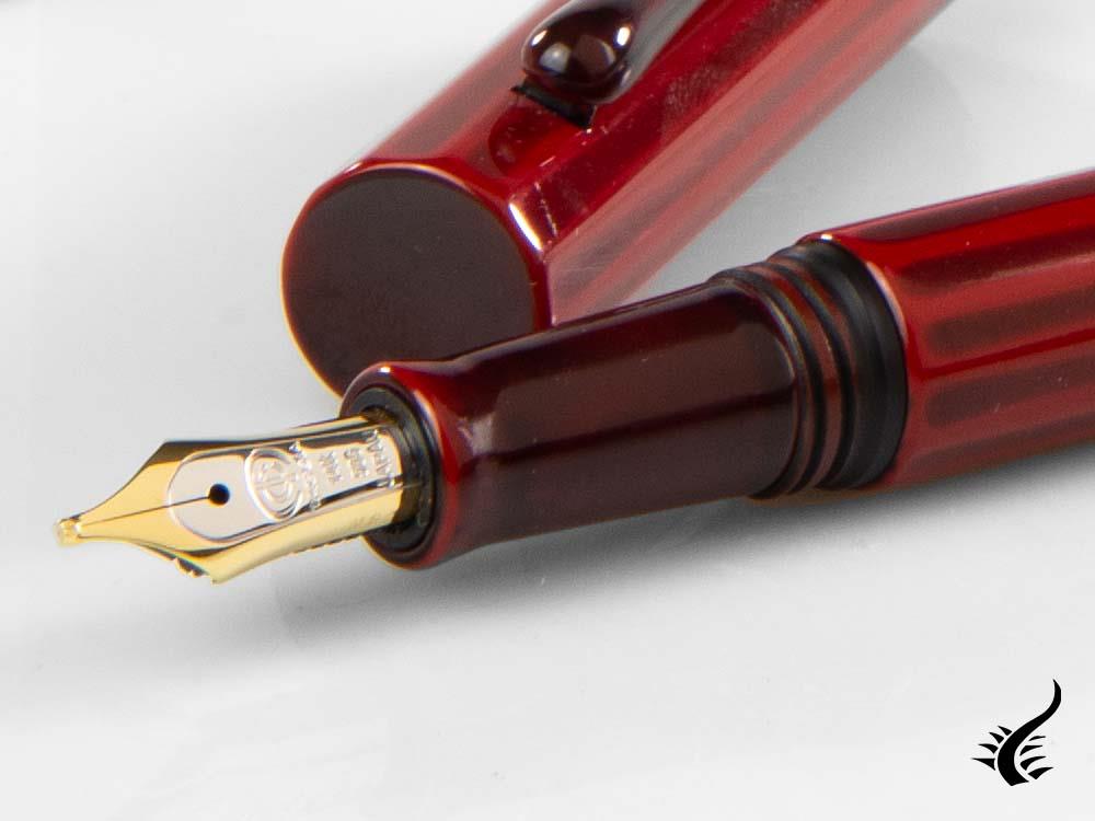 Taccia Kaku-Tate LE Wide Stripe Crimson Sunrise Fountain Pen, Urushi