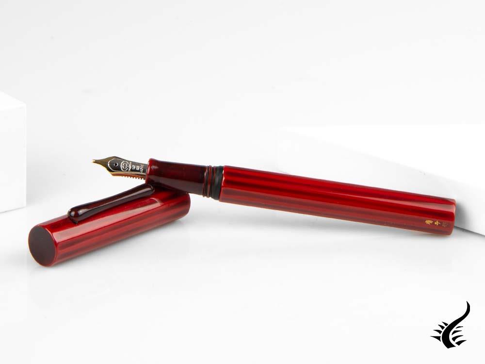 Taccia Kaku-Tate LE Wide Stripe Crimson Sunrise Fountain Pen, Urushi