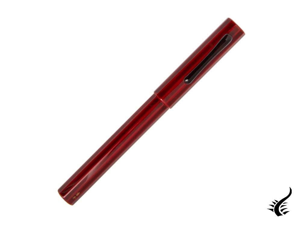 Taccia Kaku-Tate LE Wide Stripe Crimson Sunrise Fountain Pen, Urushi