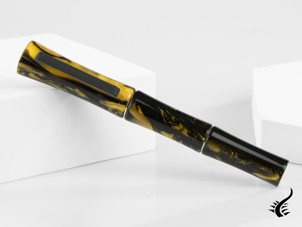 Tibaldi Bamboo Dust Fountain Pen, Black, Palladium trim, BMB-3D395-FP