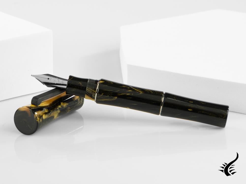 Tibaldi Bamboo Dust Fountain Pen, Black, Palladium trim, BMB-3D395-FP