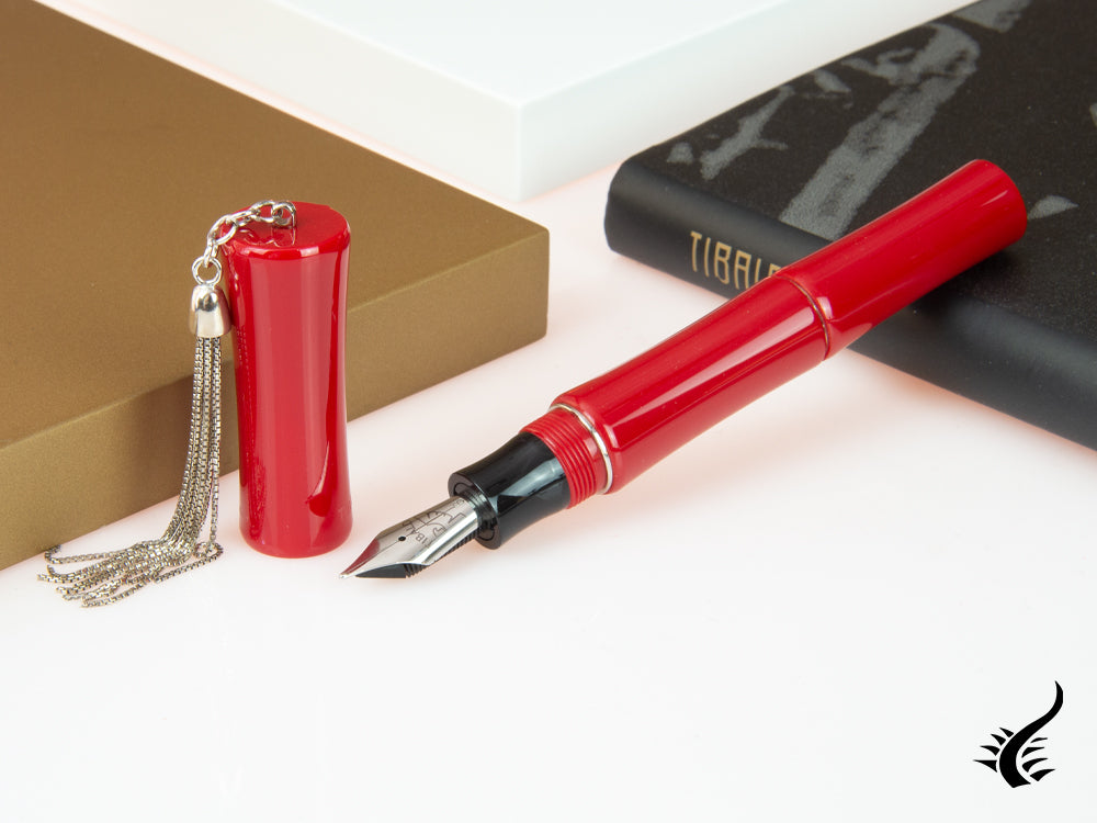 Tibaldi Bamboo Lipstick Red Fountain Pen, Palladium trim, BMB-2226-FP