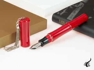 Tibaldi Bamboo Lipstick Red Fountain Pen, Palladium trim, BMB-2226-FP