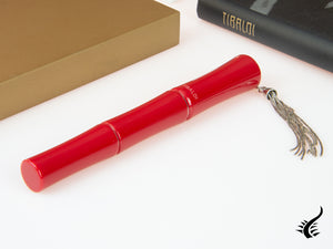 Tibaldi Bamboo Lipstick Red Fountain Pen, Palladium trim, BMB-2226-FP