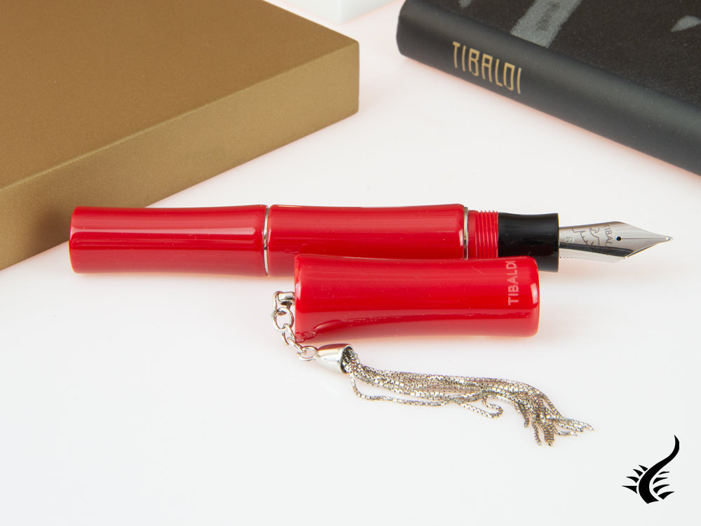 Tibaldi Bamboo Lipstick Red Fountain Pen, Palladium trim, BMB-2226-FP