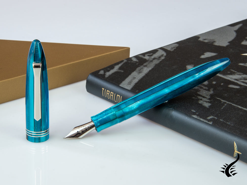 Tibaldi Bononia Bora Bora Fountain Pen, Blue, Palladium trim, BNN-18-FP