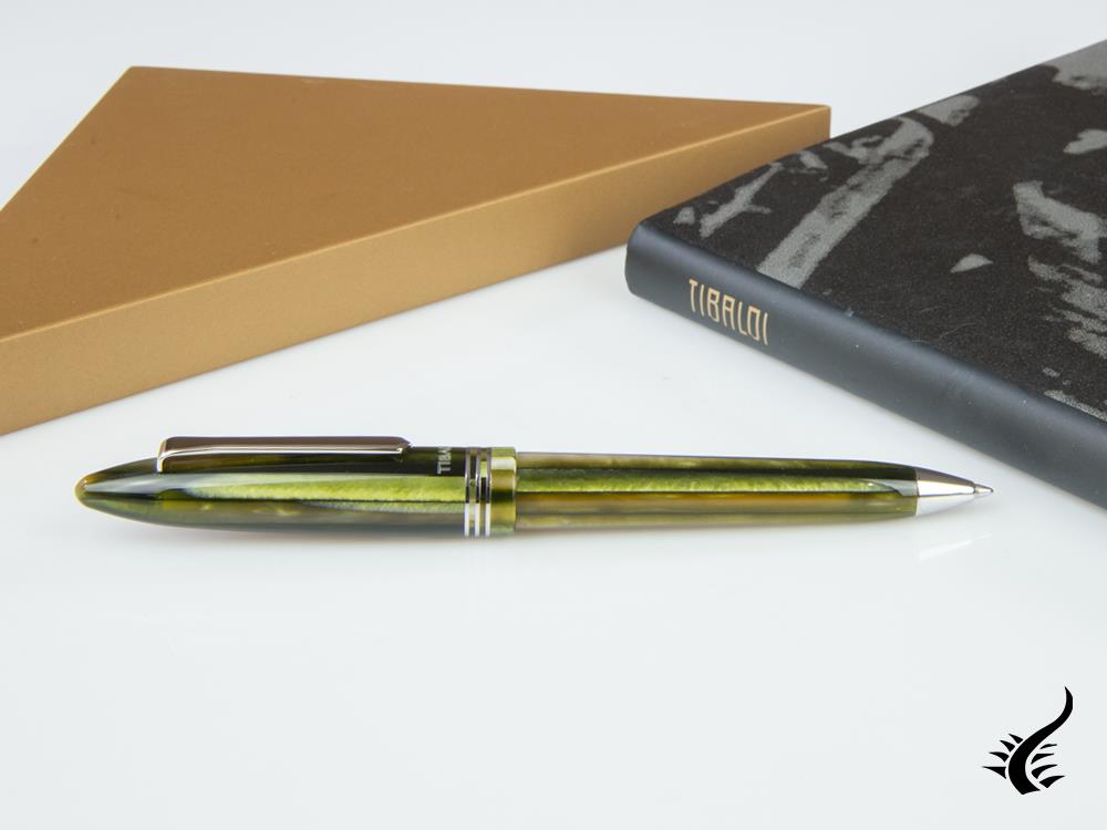 Tibaldi Bononia Martini Olive Ballpoint pen, Green, Palladium trim, BNN-73-BP