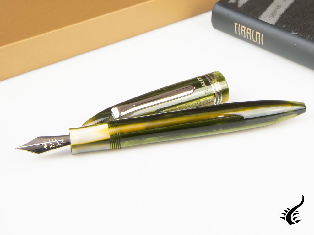 Tibaldi Bononia Martini Olive Fountain Pen, Palladium trim, BNN-73-FP