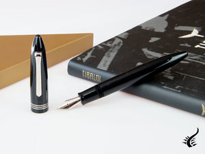 Tibaldi Bononia Rich Black Fountain Pen, Palladium trim, BNN-237-FP