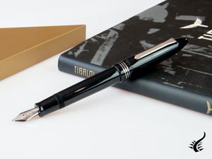 Tibaldi Bononia Rich Black Fountain Pen, Palladium trim, BNN-237-FP