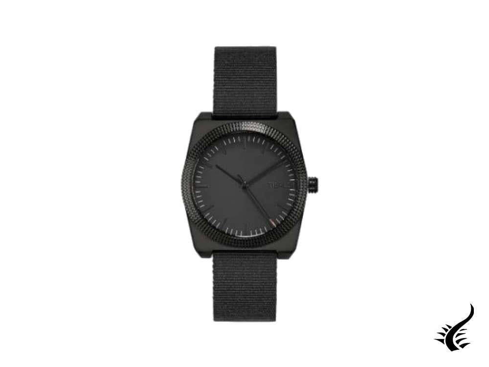 Montre à quartz Tibaldi pour homme, noire, 39 mm x 46 mm, bracelet en tissu, TMM-PVD-GG