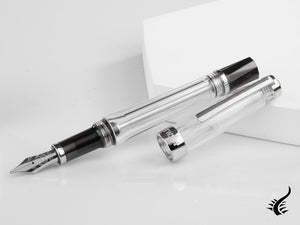 Stylo plume transparent Twsbi VAC 700R, résine, métal, transparent/noir