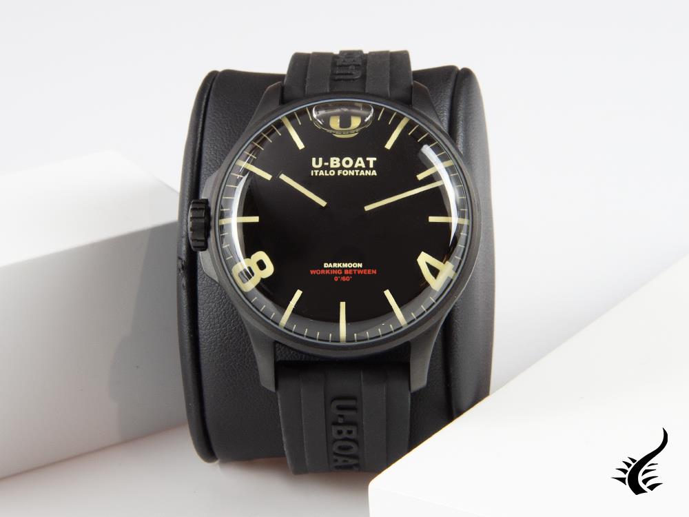 Montre à quartz U-Boat Capsoil Darkmoon 44 IPB, noire, 44 mm, caoutchouc, 8464/A