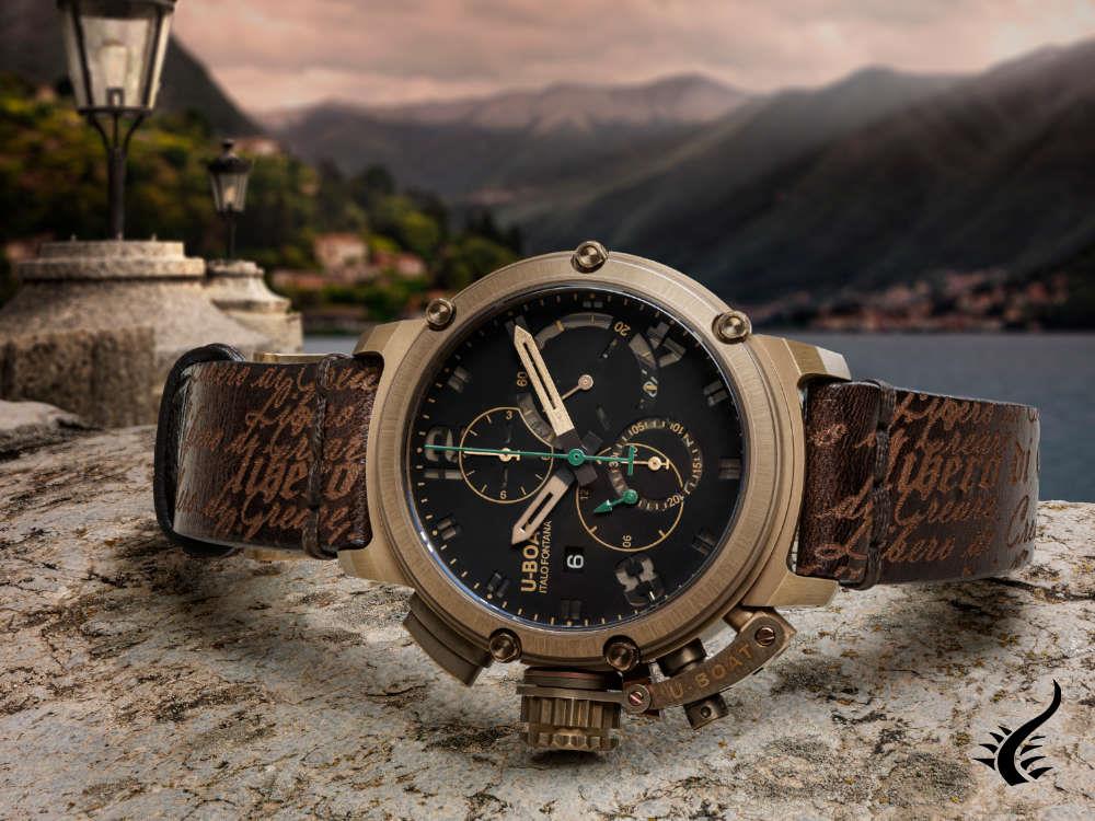 Montre automatique U-Boat Chimera Green Chrono Bronze, noire, 46 mm, édition limitée, 8526