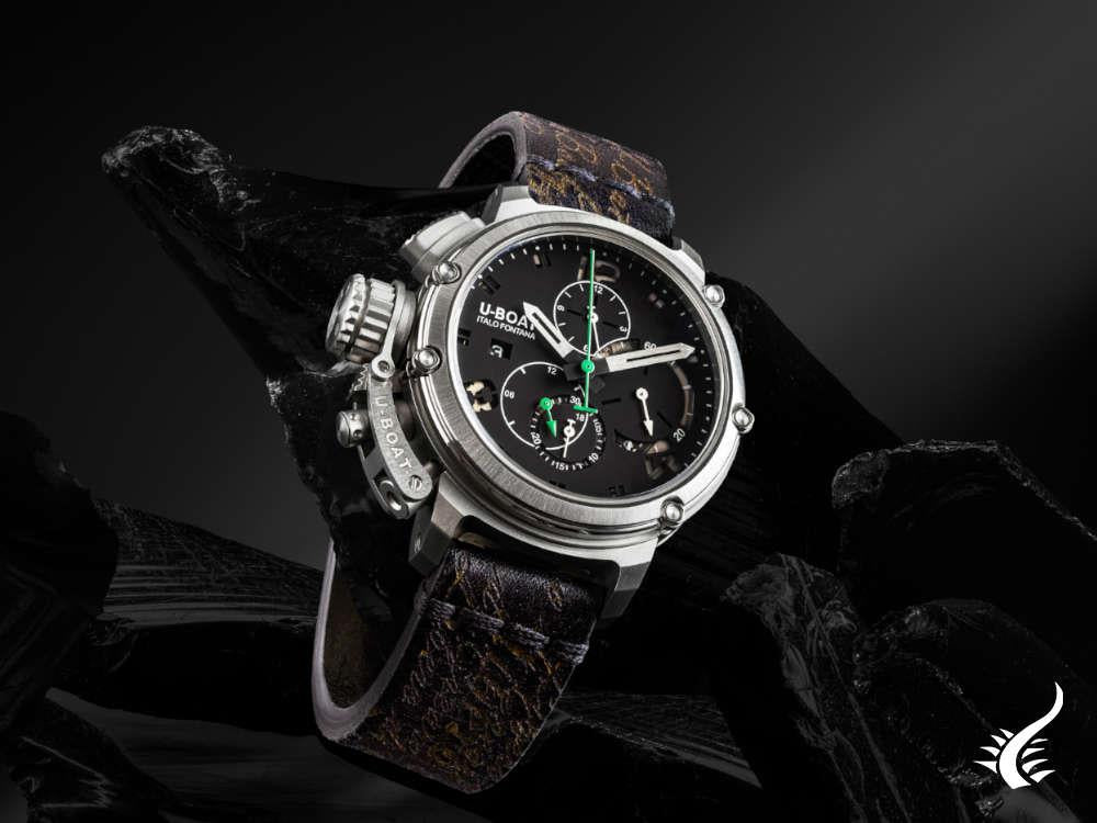 Montre automatique U-Boat Chimera Green Chrono SS, noire, 46 mm, édition limitée, 8528