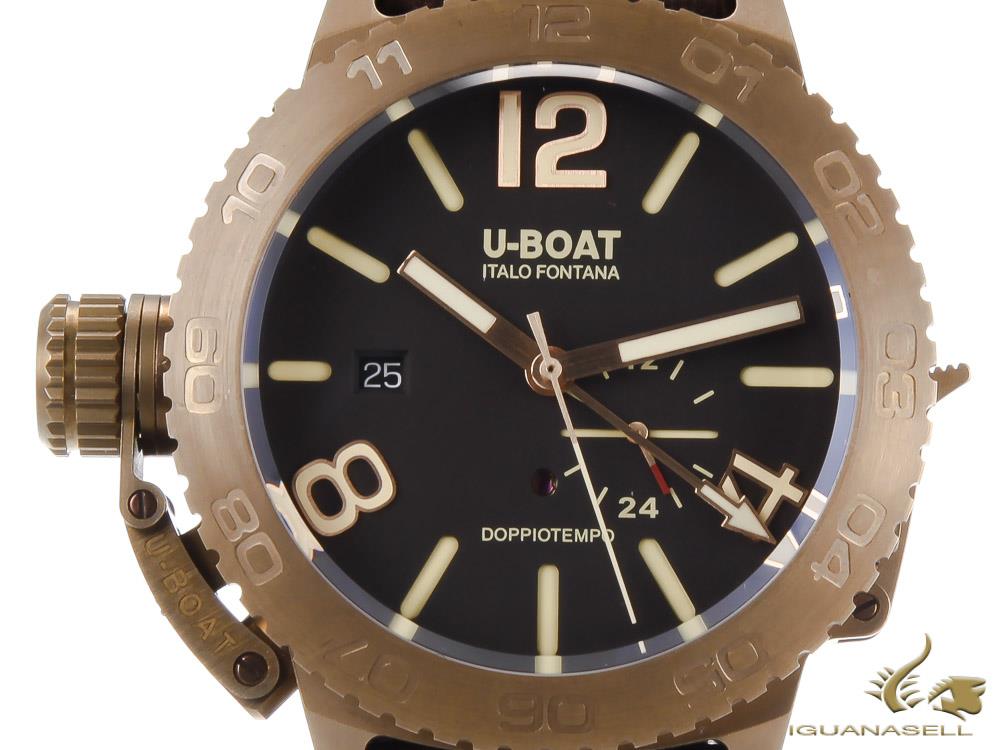 Montre Automatique U-Boat Classico Doppiotempo, Bronze, Marron, 46 mm, GMT, 9008