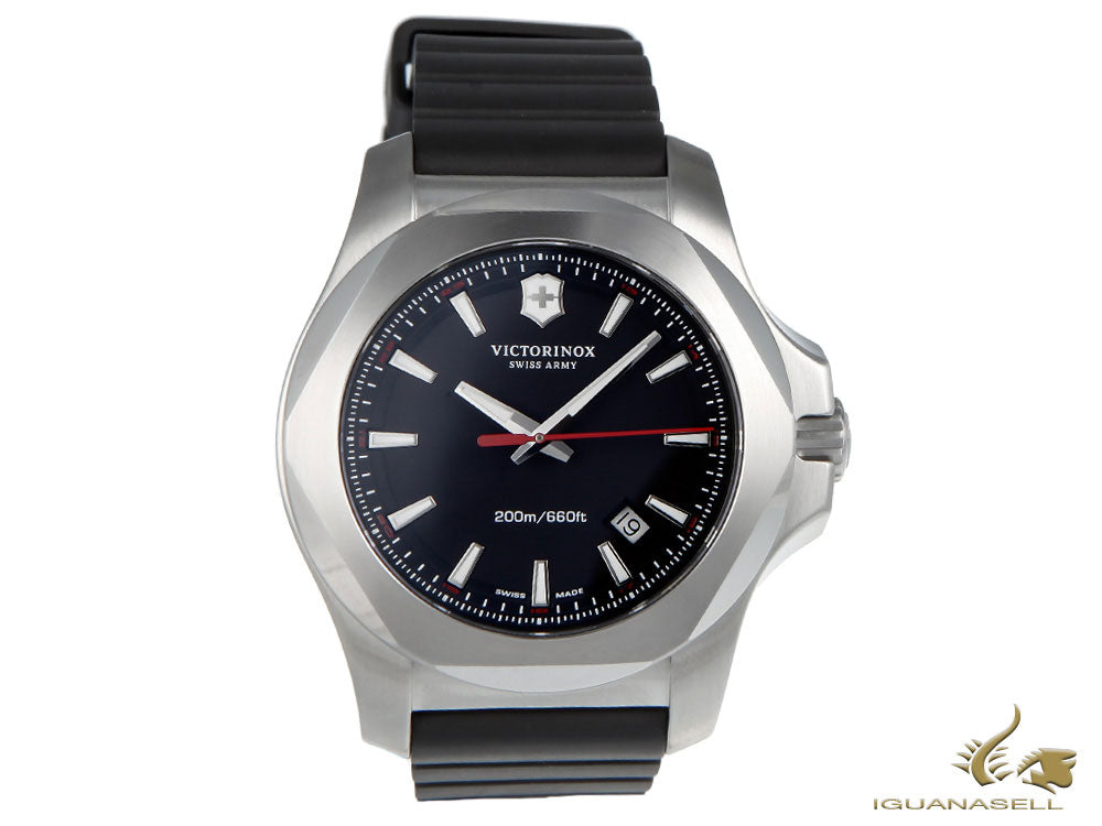 Montre à quartz Victorinox INOX, acier inoxydable, noir, 43 mm, bracelet en caoutchouc