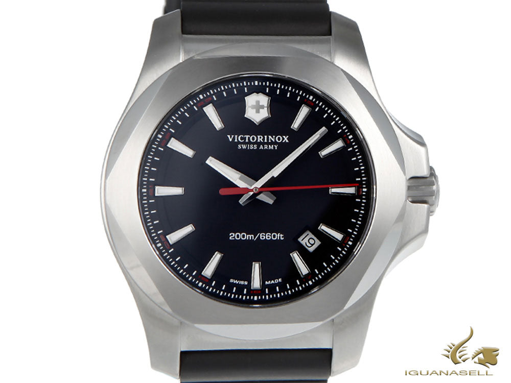 Montre à quartz Victorinox INOX, acier inoxydable, noir, 43 mm, bracelet en caoutchouc