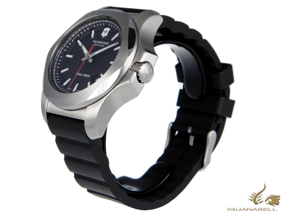 Montre à quartz Victorinox INOX, acier inoxydable, noir, 43 mm, bracelet en caoutchouc