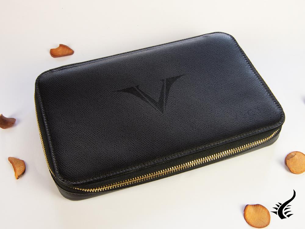 Visconti 12 Pen Case, Leather, Rigid, Zip, Black, KL11-01