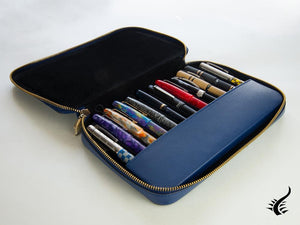 Visconti 12 Pen Case, Leather, Rigid, Zip, Blue, KL11-02